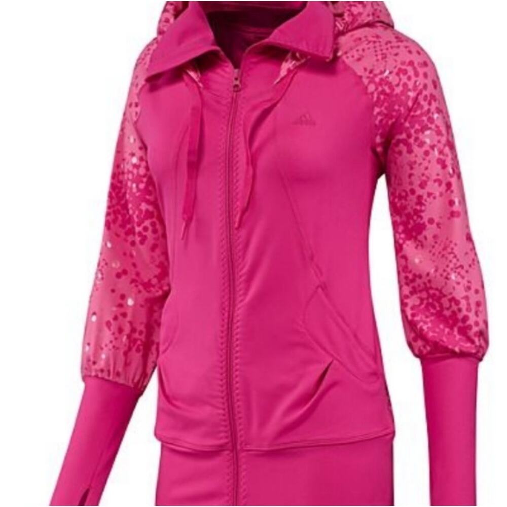 Adidas Hot Pink Powerluxe Rainshine Hooded Zip Up Athletic Jacket S